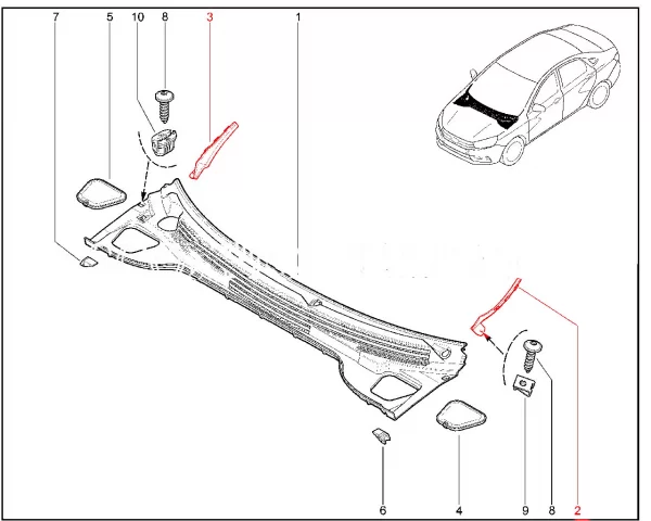 Облицовка накладки рамы ветрового окна для Lada Vesta