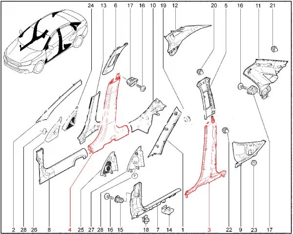 Облицовка центральной стойки нижняя  черная Lada Vesta Sport