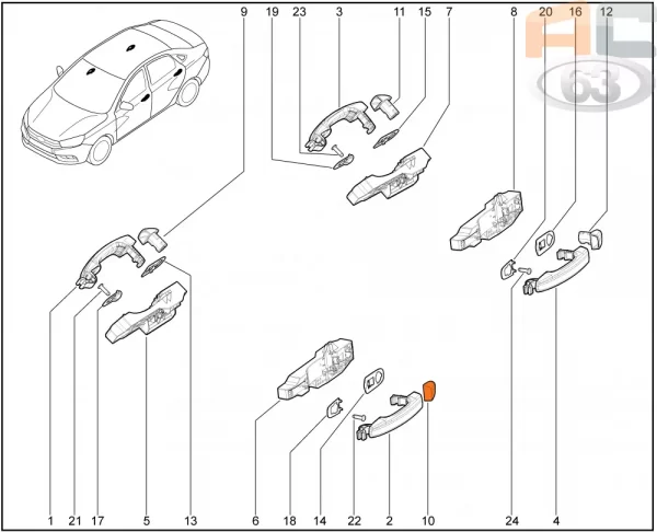Заглушка левой передней наружной ручки двери (водителя) для Lada Vesta