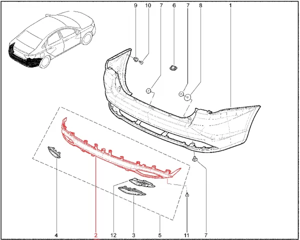 Накладка заднего бампера нижняя для Lada Vesta NG