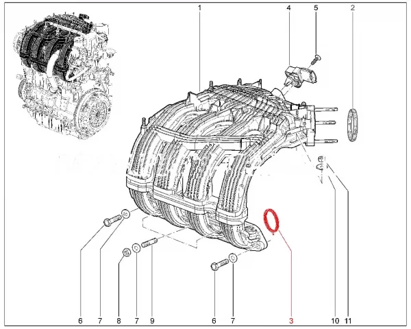 Уплотнитель впускного ресивера двигателя ВАЗ 21179 1.8л.