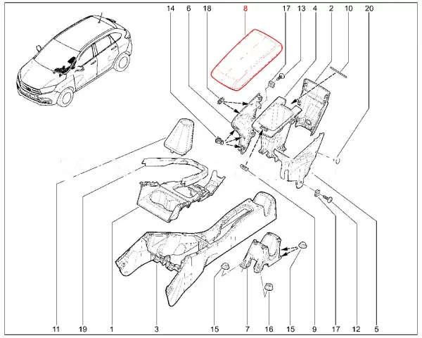 Крышка подлокотника для Lada Largus FL, XRAY