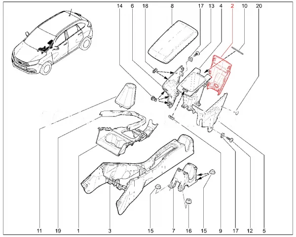 Облицовка туннеля пола задняя для Lada Largus FL, XRAY