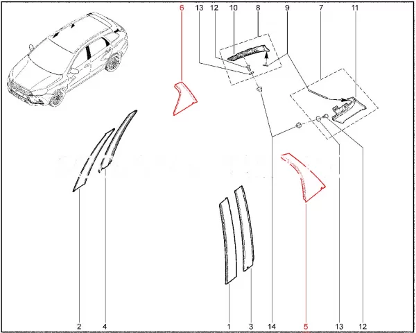 Накладка задней стойки задней двери (матовая) для Lada Vesta универсал