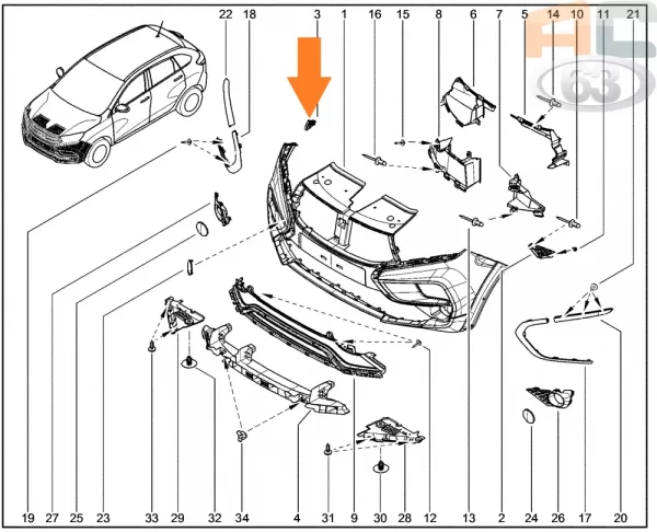 Кронштейн крепления переднего бампера правый для Lada XRAY