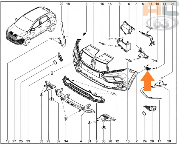 Кронштейн крепления переднего бампера левый для Lada XRAY