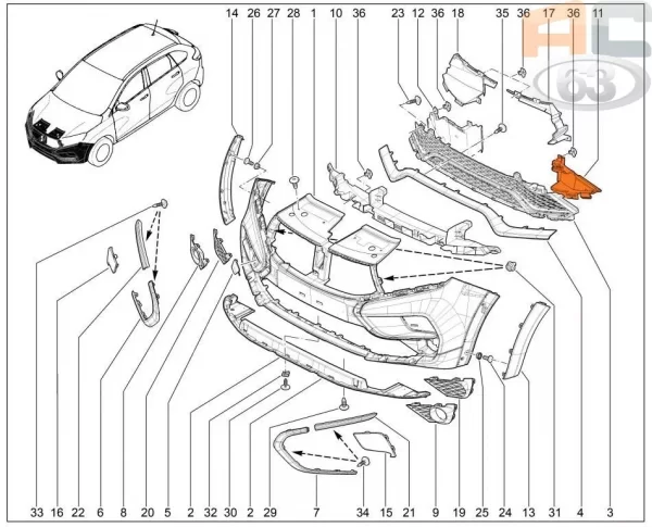 Решетка переднего бампера нижняя левая для Lada XRAY Cross