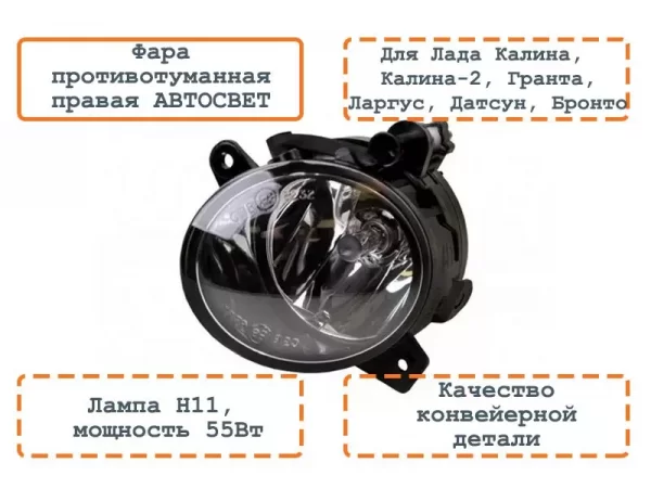 ПТФ правая АВТОСВЕТ для Lada Granta, Kalina-2, Largus, Niva Bronto