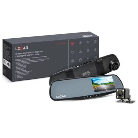 Двухканальный видеорегистратор-зеркало с камерой заднего вида FULL HD на 140 градусов