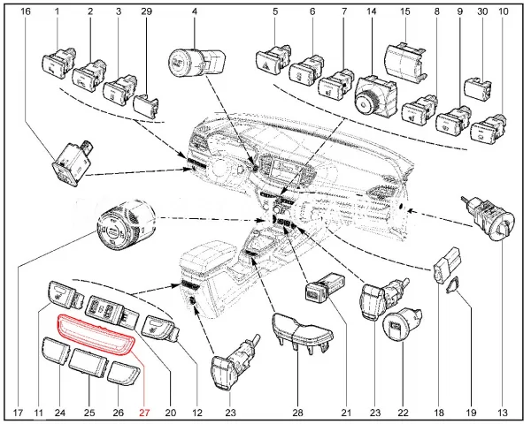 Заглушка задней розетки USB и кнопок обогрева сидений Lada Vesta NG