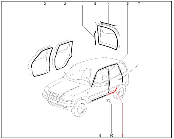 Уплотнитель порога задней двери для Lada Niva Travel, Chevrolet