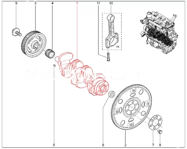 Вал коленчатый двигателя Renault HR16DE-H4M для Lada Vesta, XRAY
