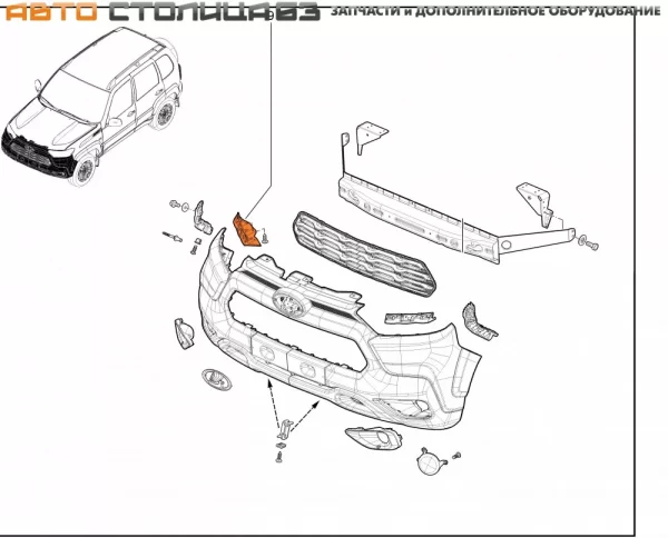 Кронштейн переднего бампера и фары правый для Lada Niva Travel