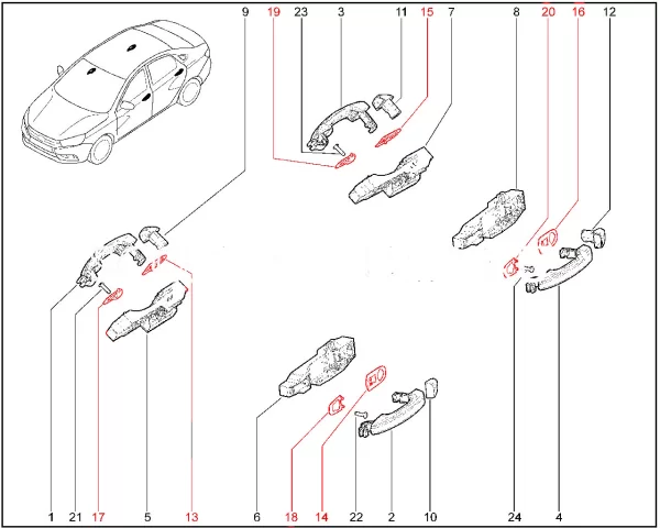 Уплотнитель внешней ручки подвижной для Lada Vesta, Iskra