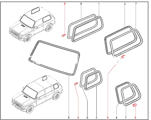 Облицовка окантовки уплотнителя стекла для Lada Niva Legend, 4x4, Urban