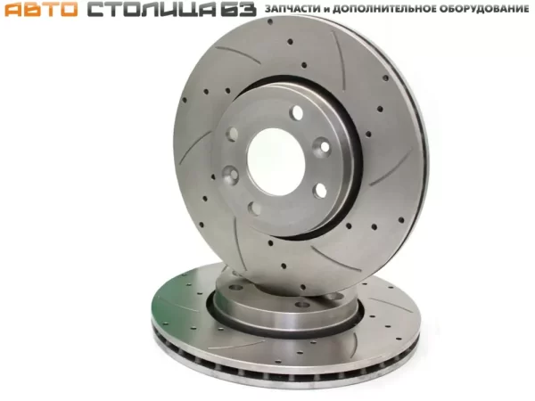 Диски тормозные передние перфорированные с насечками LECAR для Lada Vesta, XRAY, Largus