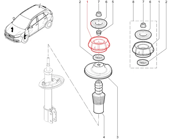 Опора верхняя телескопической стойки для Lada Largus, XRAY