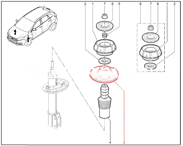 Чашка пружины передней подвески верхняя для Lada Largus, XRAY