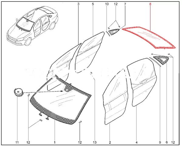 Стекло окна задка электрообогреваемое (тонированное) для Lada Vesta седан