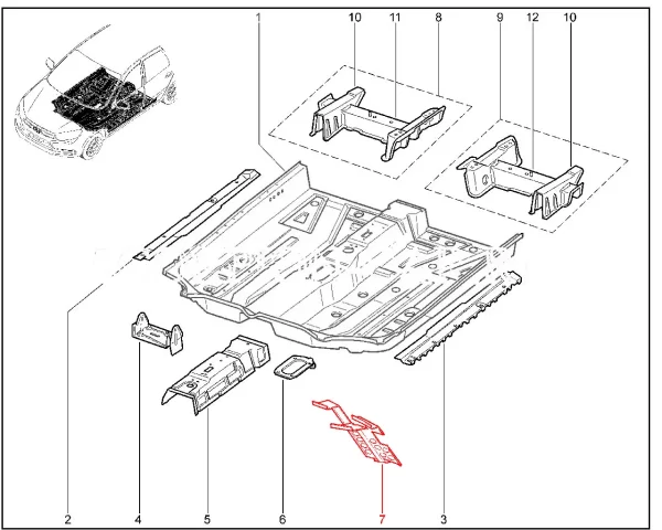 Пластина опорная пола кузова для Lada Granta, Kalina