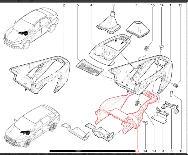 Облицовочная консоль передняя левая, ручная КП для Lada Vesta NG