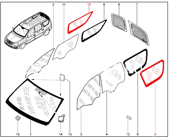 Стекло окна боковое фиксированное (глубокая тонировка) для Lada Largus