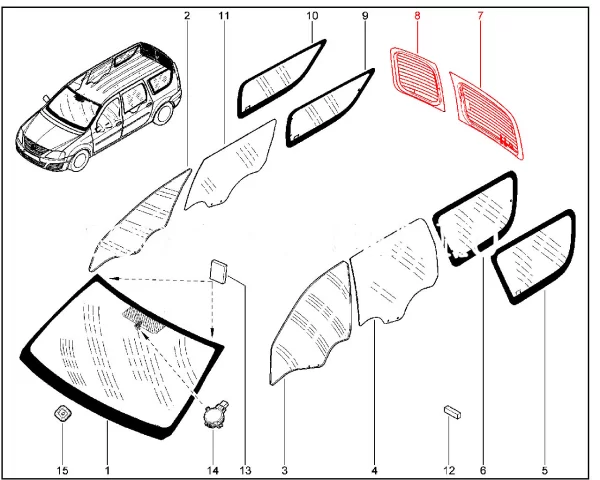 Стекло двери задка тонированное (Light green) для Lada Largus