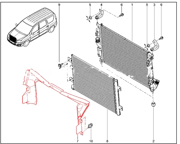 Направляющая воздушного потока радиатора охлаждения для Lada Vesta, Renault