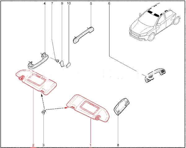 Козырек противосолнечный черный для Lada Vesta NG