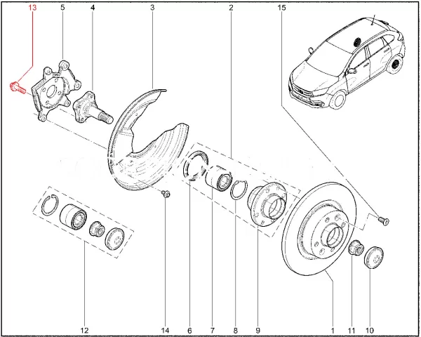 Болт М10х1,25х45 с шайбой в сборе для Lada XRAY Cross