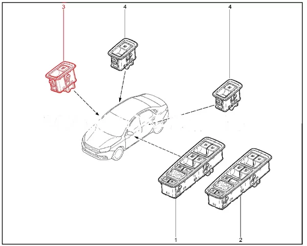 Кнопка электростеклоподъемника передней двери для Lada Vesta NG, Iskra
