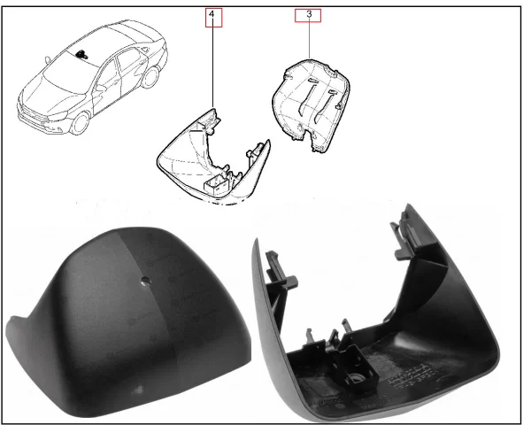 Облицовки зеркала салона черные для Lada Vesta, XRAY, Largus FL