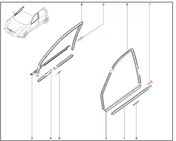 Облицовка уплотнителя опускного стекла передней двери задняя для Lada Granta, Kalina-2