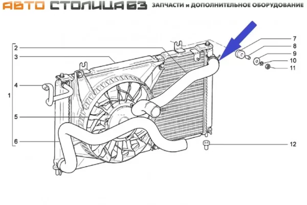 Шланг радиатора подводящий (АМТ) для Lada Granta, Kalina-2