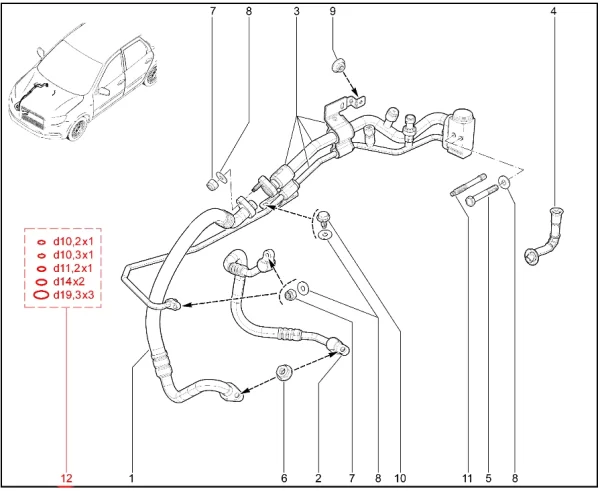 Комплект колец уплотнительных для системы кондиционирования для Lada Granta, Kalina-2