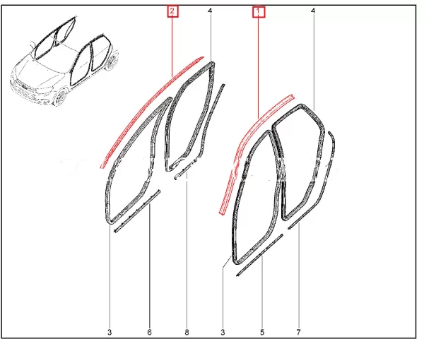 Уплотнитель проема двери верхний для Lada Granta, Kalina-2