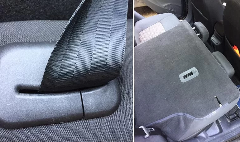 Как правильно опускать заднюю спинку сиденья, чтобы не заклинивало ремень безопасности?