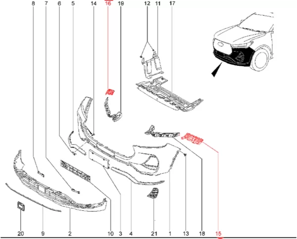 Кронштейн переднего бампера T1e для XCITE X-Cross 7, Chery Tiggo 7 Pro
