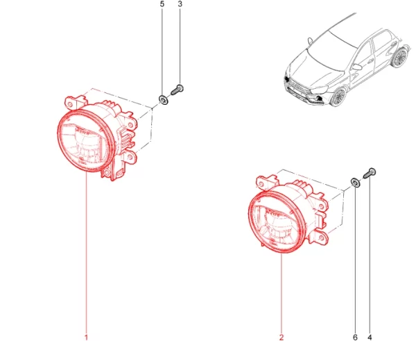 Фара противотуманная (ПТФ) светодиодная LЕD для Lada Vesta NG, Niva Legend