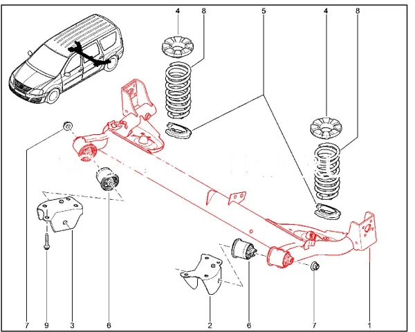 Рычаг задней подвески в сборе (задняя балка) OEM для Lada Largus