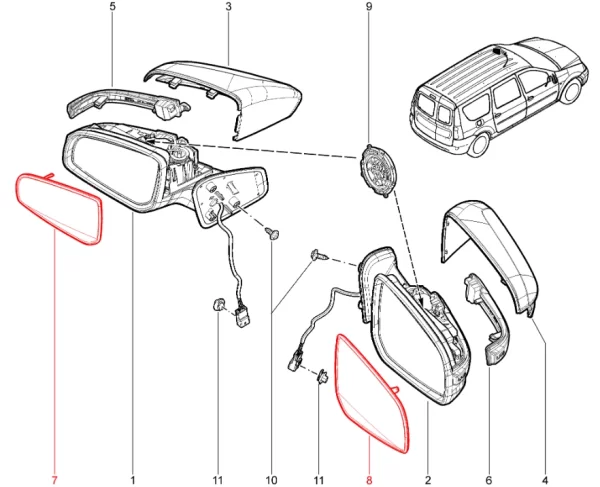 Зеркальный элемент нового образца с противоосколочной пленкой для Lada Vesta, Largus FL