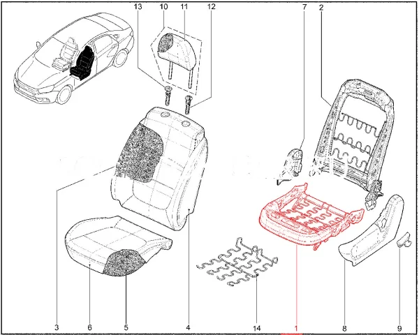 Основание переднего левого сиденья с высотной регулировкой для Lada Vesta