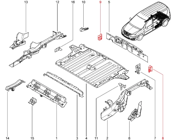 Элемент соединения стойки задний для Lada Largus