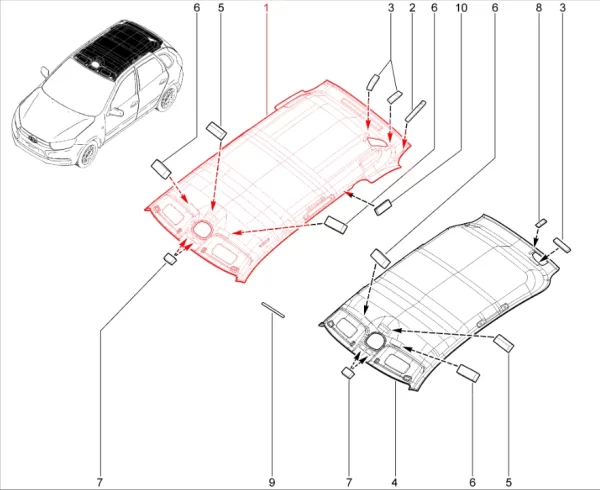 Обивка крыши (универсал, без шумоизоляции) для Lada Granta, Kalina-2