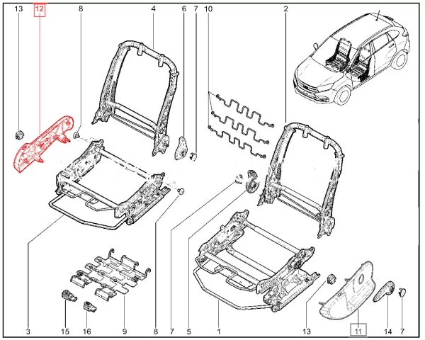 Облицовка переднего сиденья с обогревом наружная правая для Lada XRAY