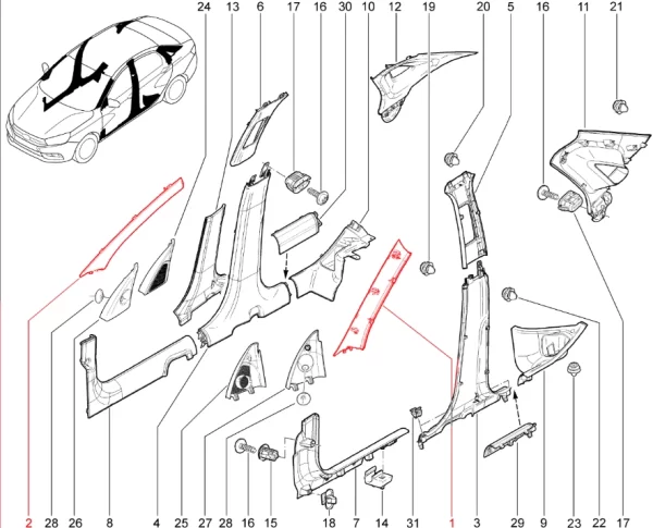 Обивка стойки ветрового окна для Lada Vesta NG