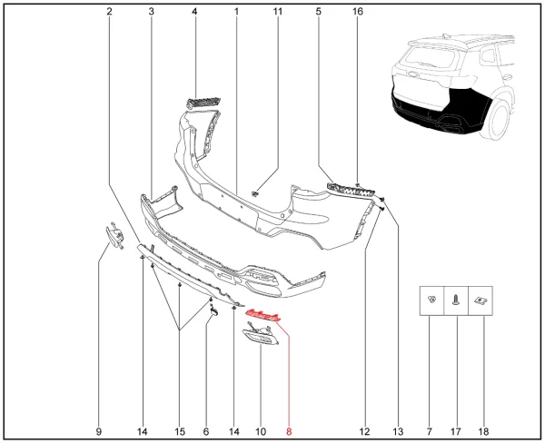 Решетка противотуманной фары заднего бампера для XCITE X-Cross 8, Chery Tiggo 8 Pro