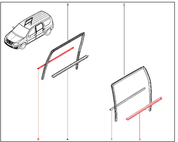 Уплотнитель опускного стекла задней двери наружный для Lada Largus