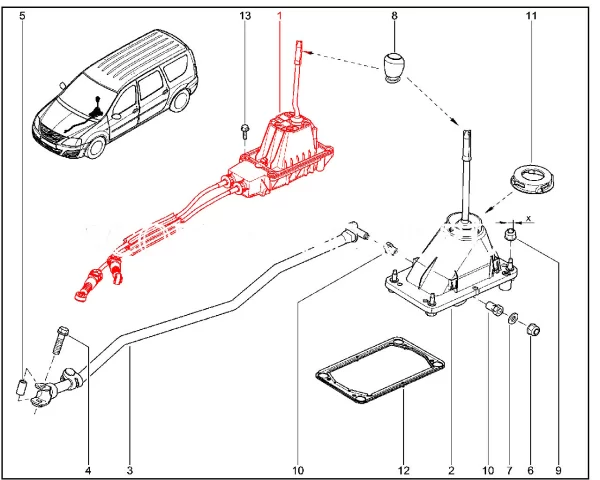 Механизм переключения передач МКП с тросами (КПП ВАЗ) ESL для Lada Largus, XRAY