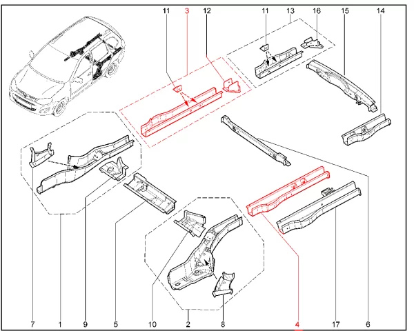 Лонжерон пола задний в сборе для Lada Granta универсал, Kalina универсал